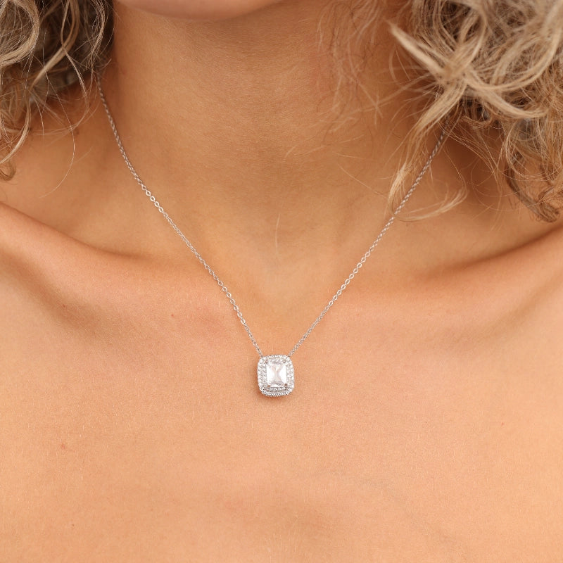 שרשרת כסף תליון מלבן משובץ זרקון