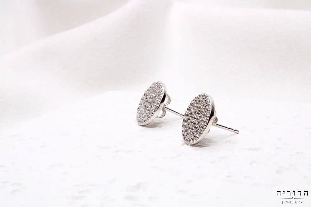 עגילי פלטה עגולים צמודים כסף 925 משובצים זרקונים