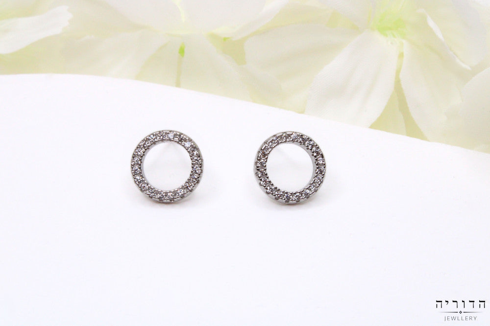 עגילי חישוק פתוחים משובצים זרקונים כסף 925