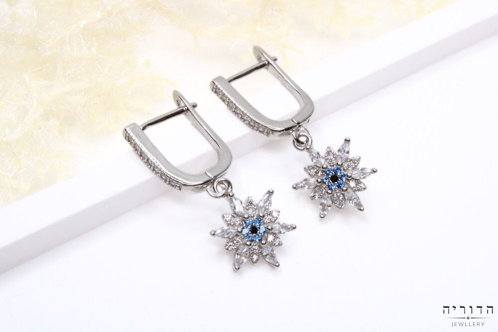 עגילי כוכב תלויים כסף 925 זרקון כחול