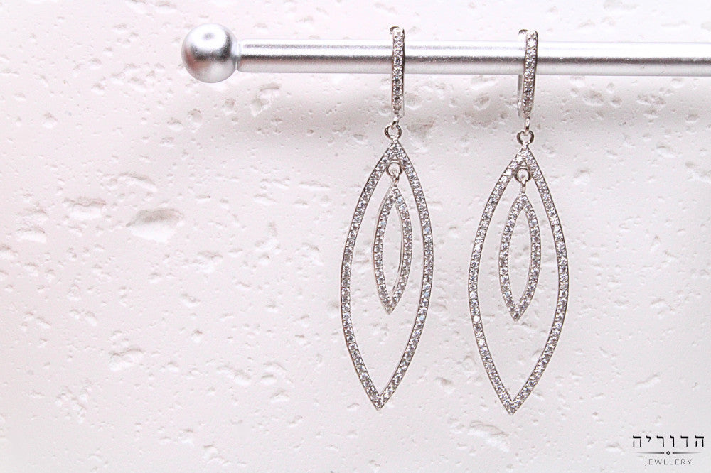 עגילי אליפסה כפול משובצים