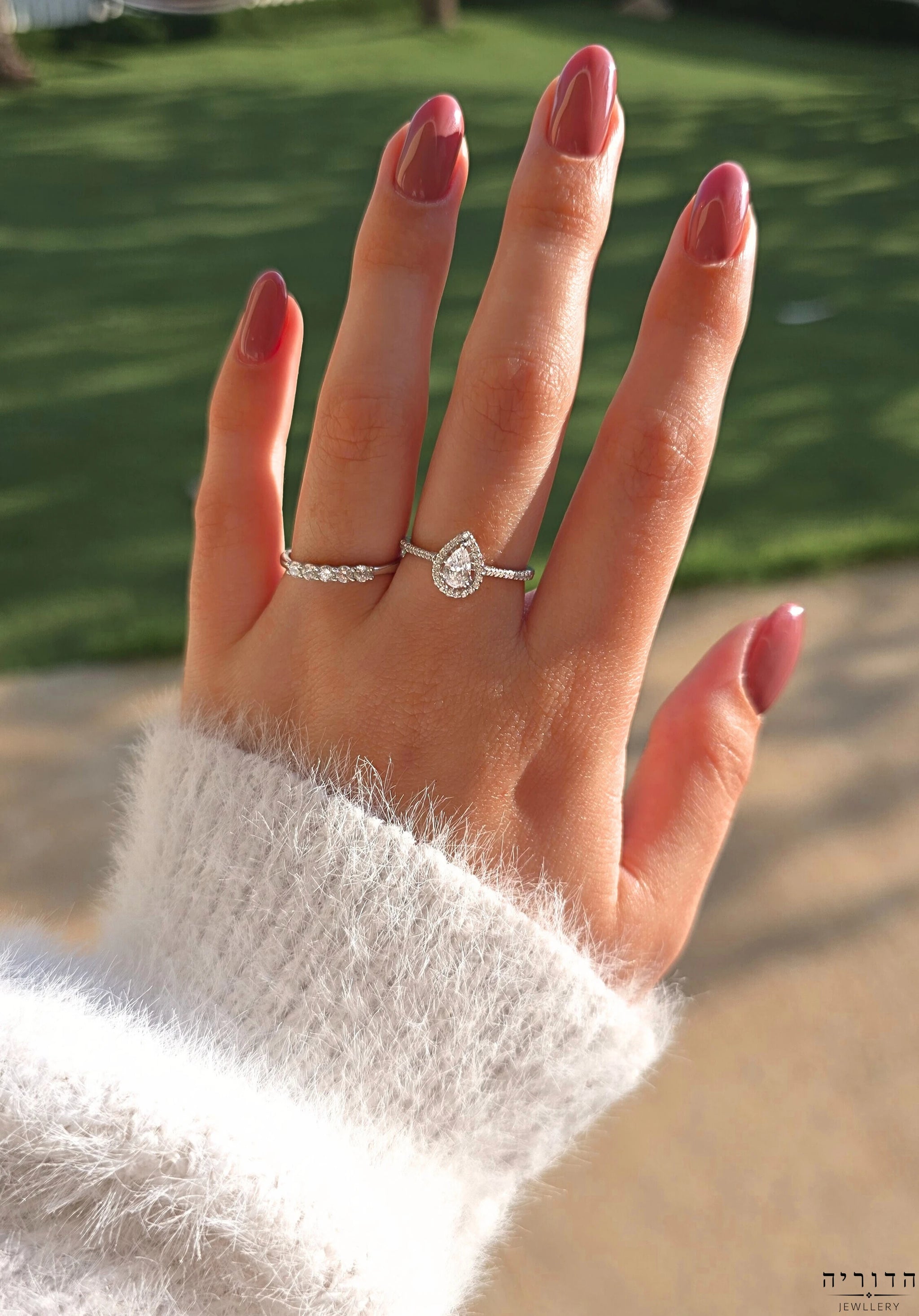 טבעת זרקון טיפה הילה כסף 925