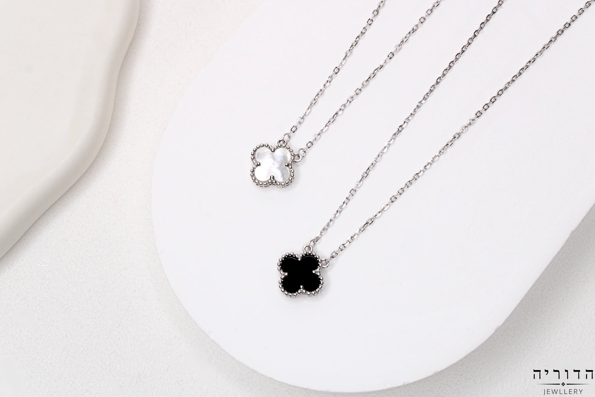 שרשרת תלתן אמייל שחור כסף 925