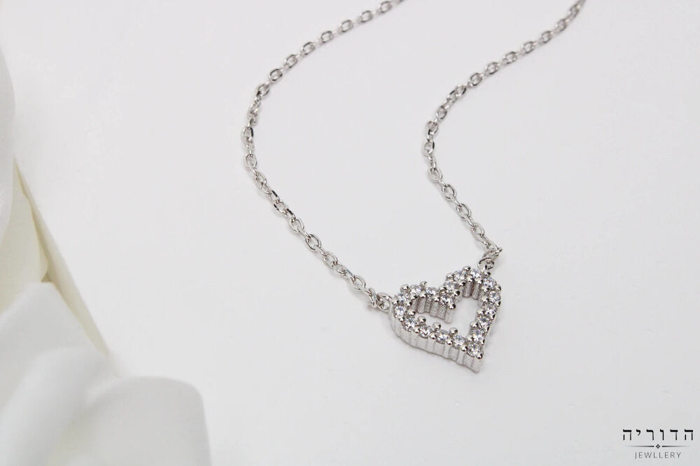 שרשרת לב זרקונים כסף 925