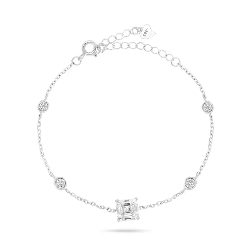 צמיד כסף 925 ריבוע חיתוך יהלום משובץ זרקונים