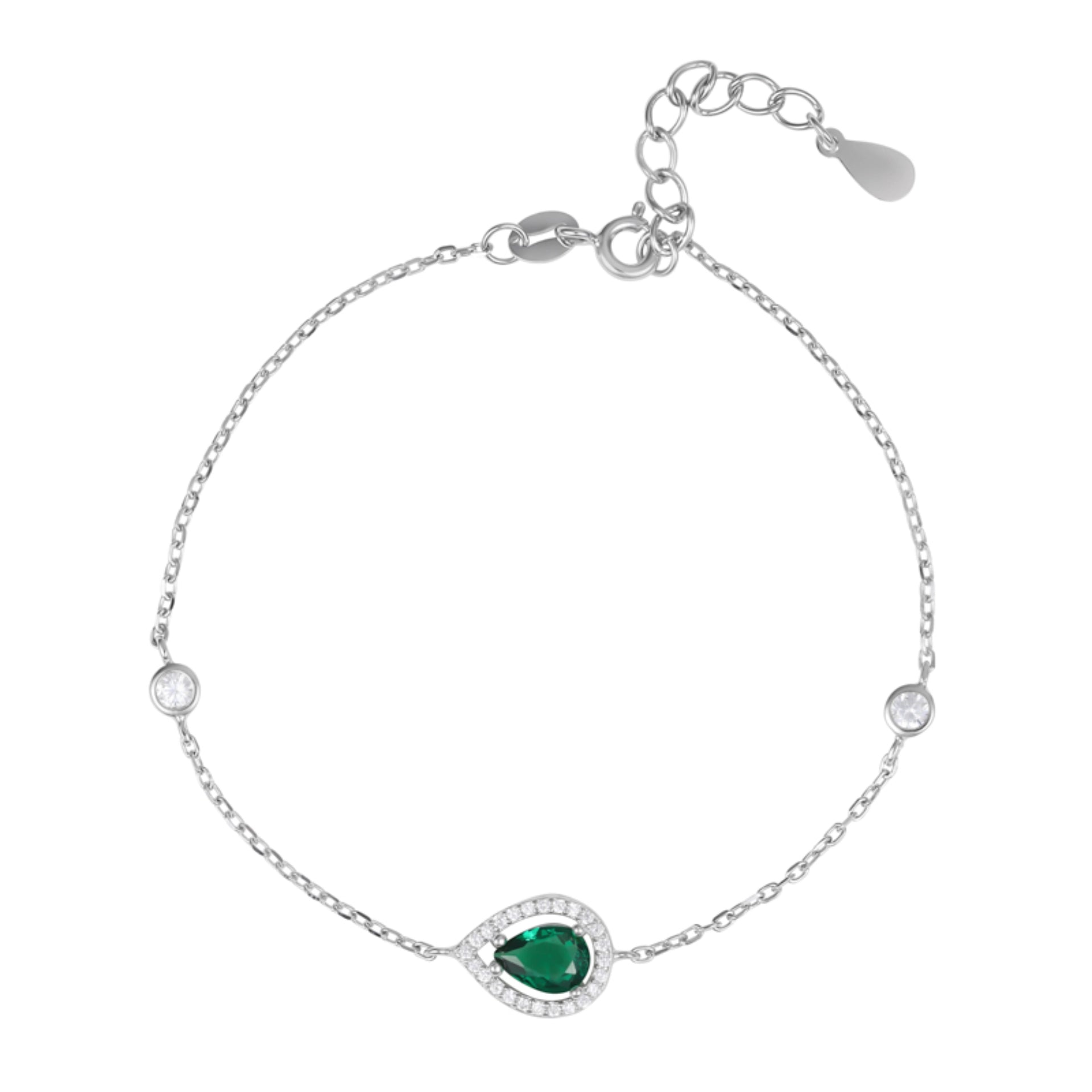 צמיד כסף טיפה משובצת זירקון ואבן כחולה