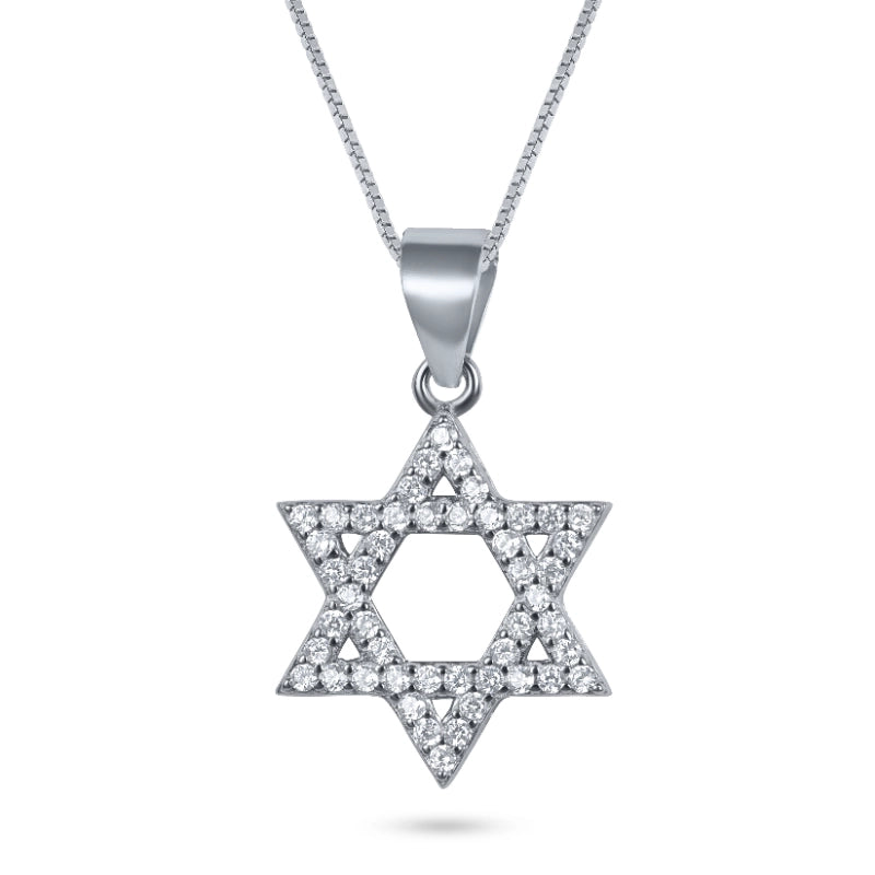 שרשרת מגן דוד כסף 925 משובץ זרקונים