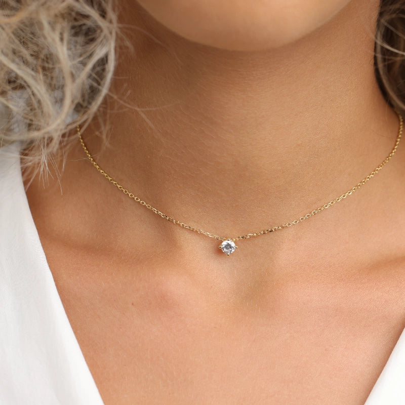 שרשרת כסף תליון זרקון עגול 5 ממ