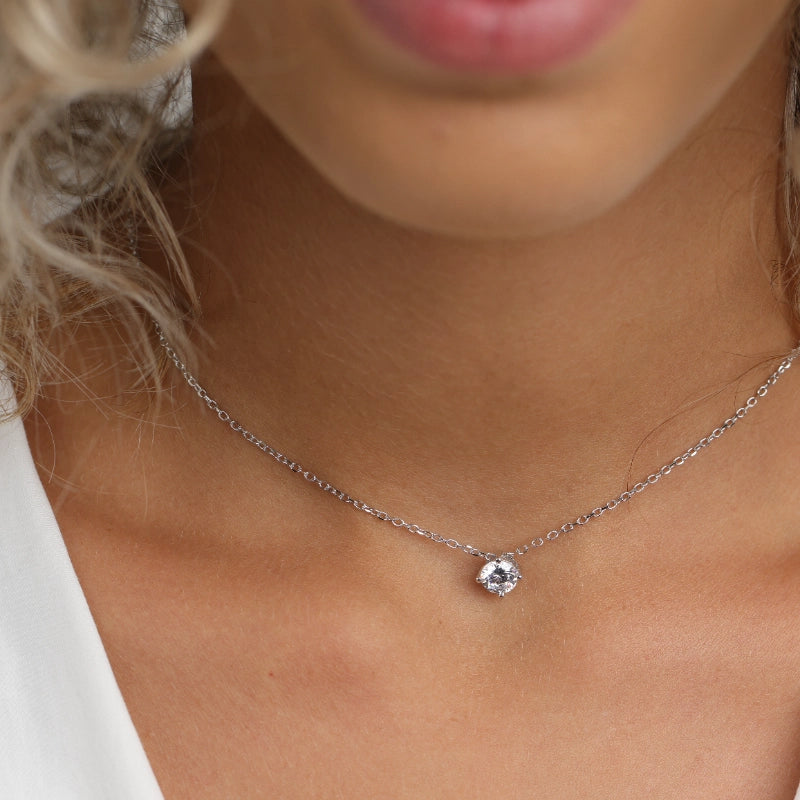 שרשרת כסף תליון זרקון עגול 5 ממ