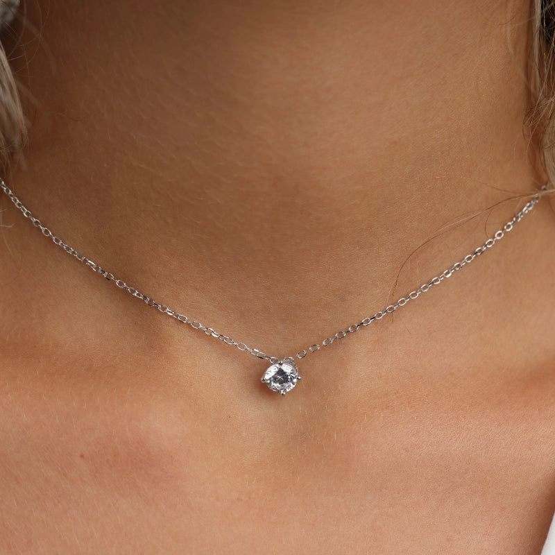 שרשרת כסף תליון זרקון עגול 5 ממ