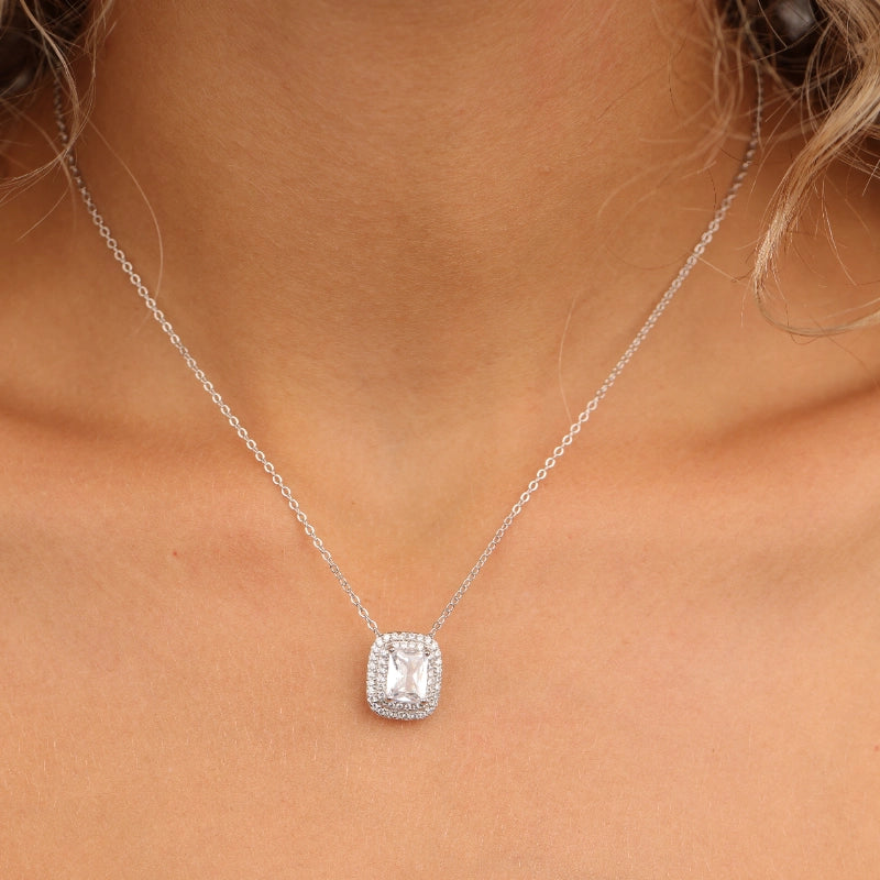 שרשרת כסף תליון מלבן משובץ זרקון