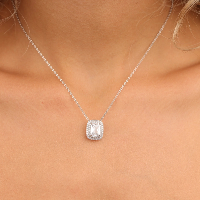 שרשרת כסף תליון מלבן משובץ זרקון