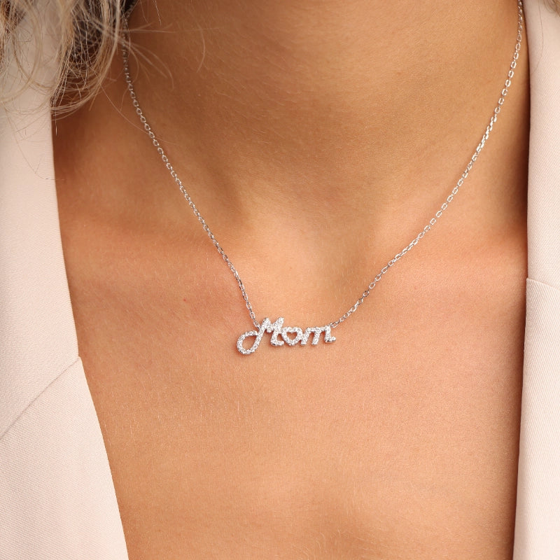 שרשרת כסף 925 תליון MOM בצורת לב