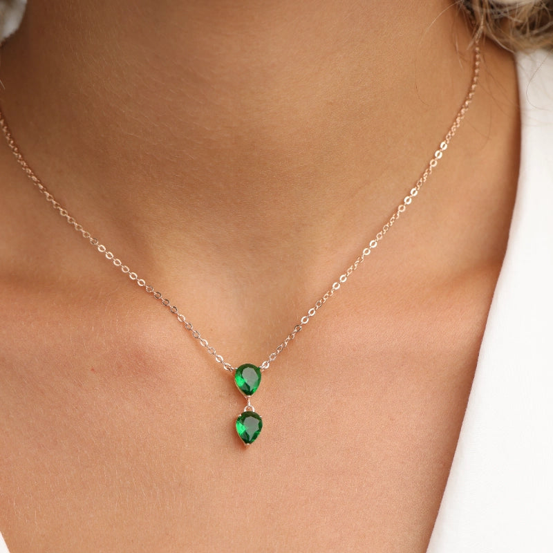 שרשרת כסף תליון טיפות זירקון ירוק