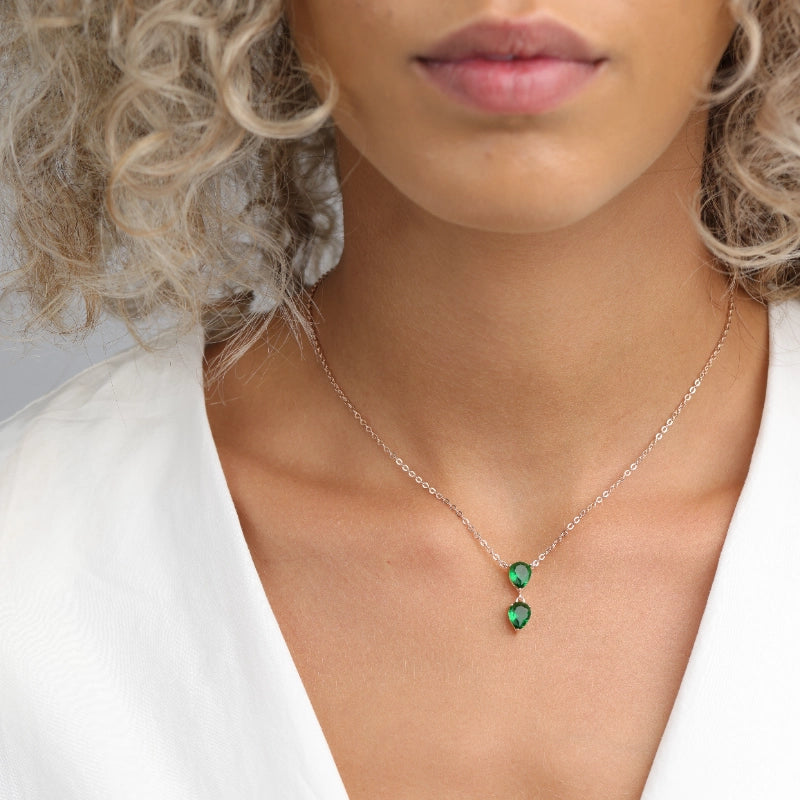 שרשרת כסף תליון טיפות זירקון ירוק