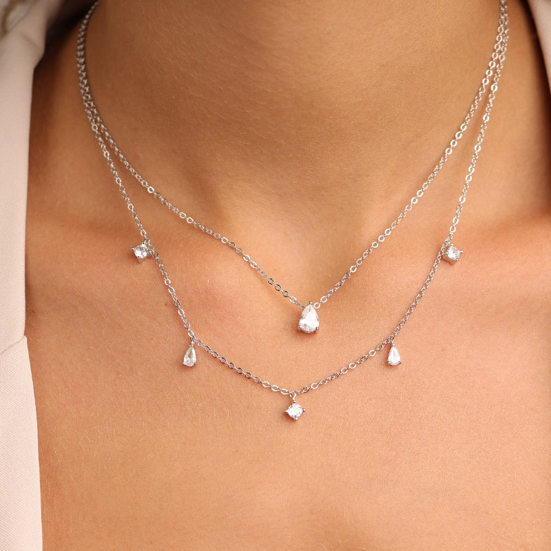 שרשרת כסף שתי שכבות תליוני טיפות זרקון