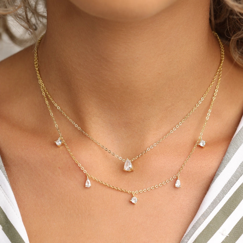 שרשרת כסף שתי שכבות תליוני טיפות זרקון