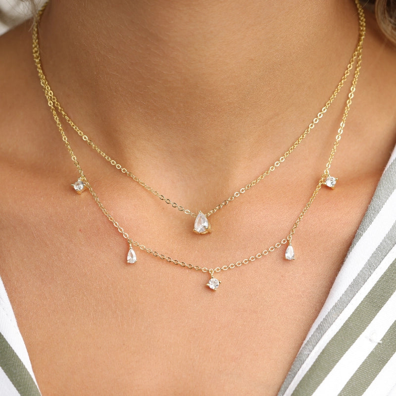 שרשרת כסף שתי שכבות תליוני טיפות זרקון