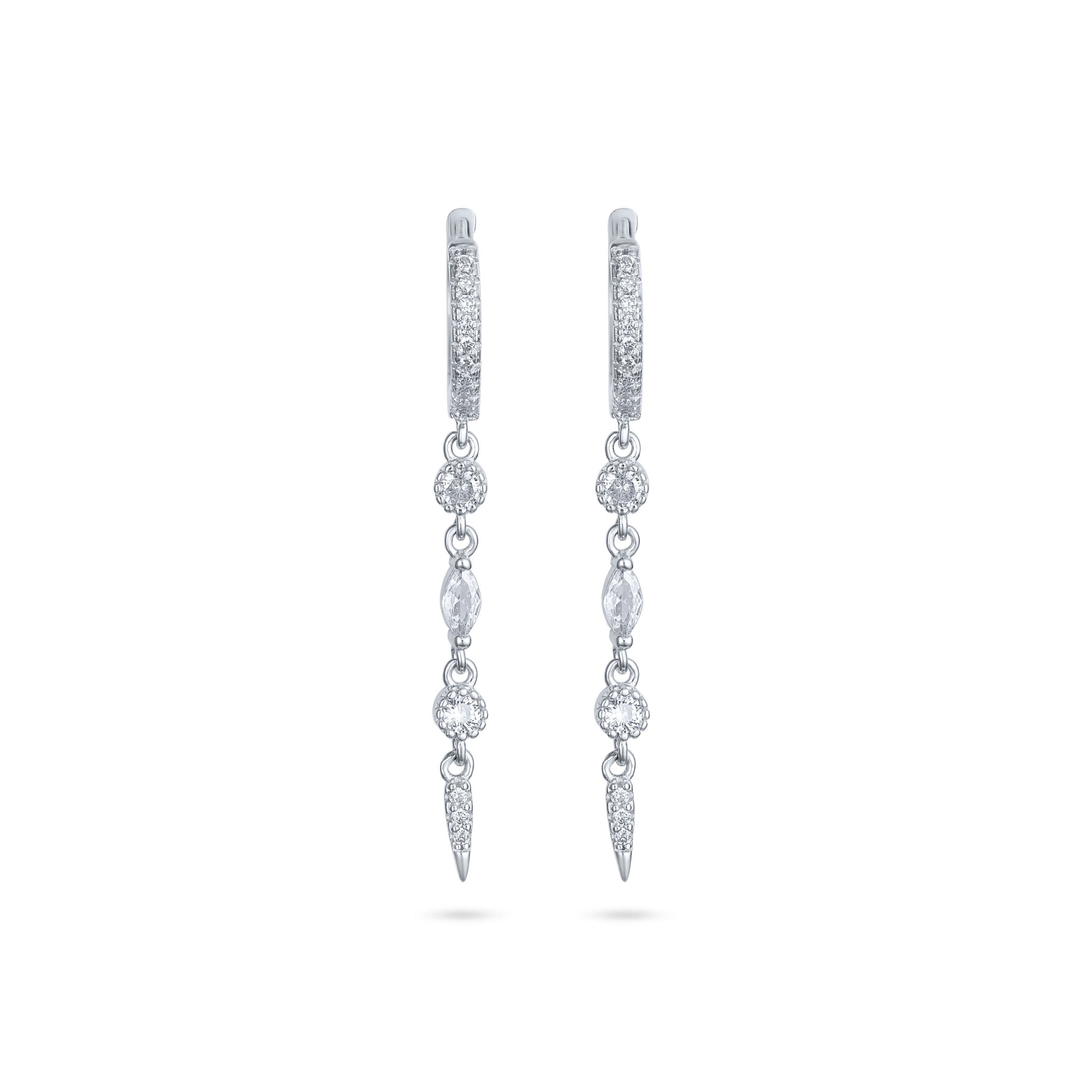 עגילי חישוק כסף 925 משובצים זרקון שחור