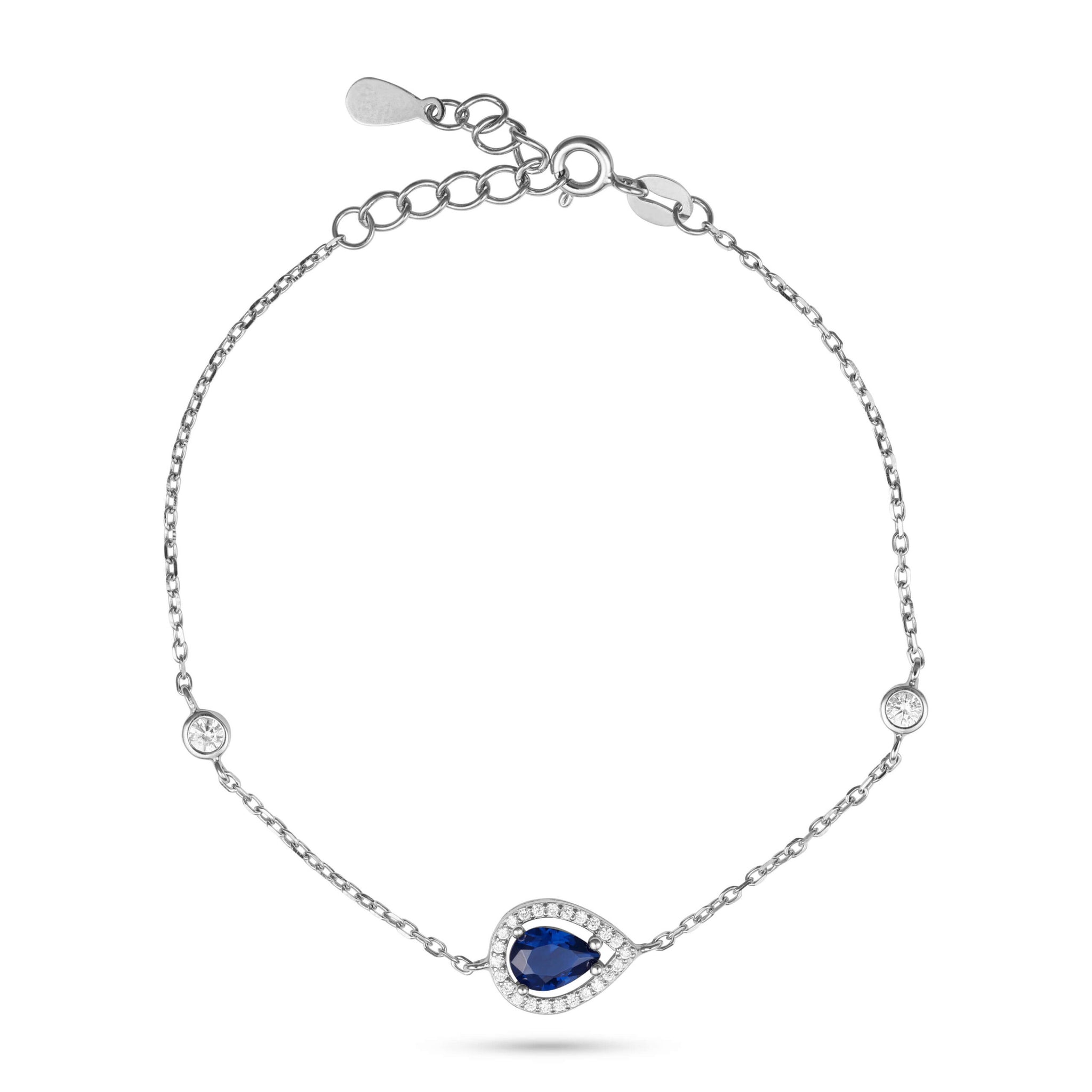 צמיד כסף טיפה משובצת זירקון ואבן כחולה