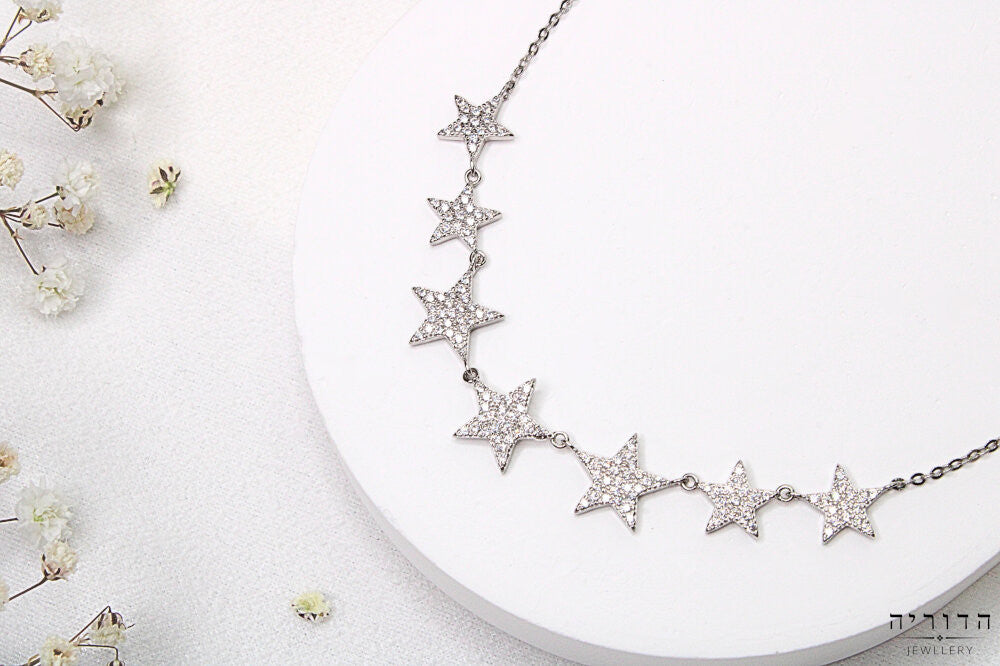 שרשרת כוכבים משובצת זרקונים כסף 925