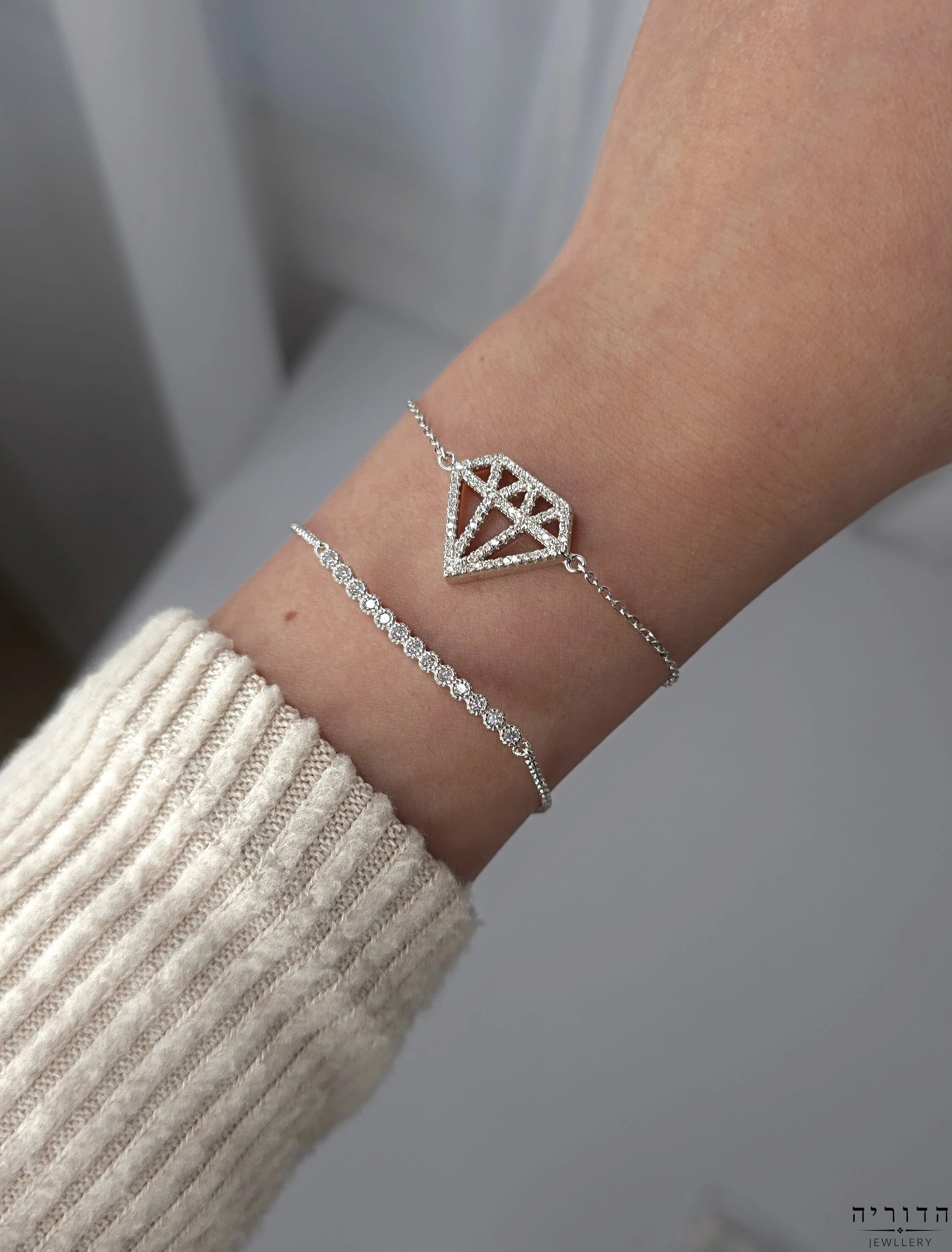 צמיד יהלום פתוח זרקונים כסף 925