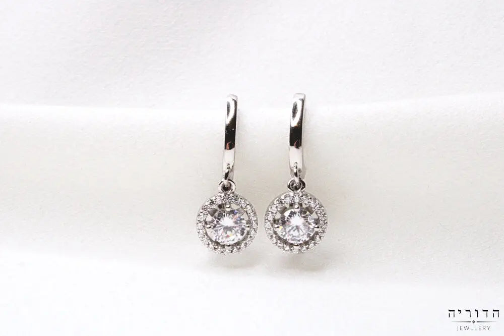 עגילי סוליטר עגולים משובצים