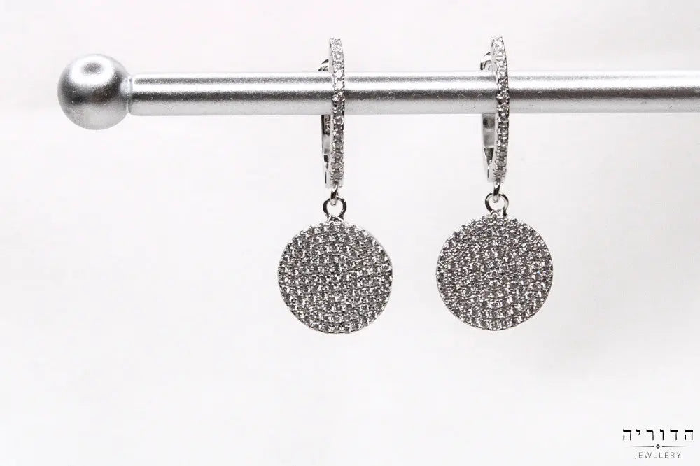 עגילי חישוק זרקונים עיגול מלא כסף 925