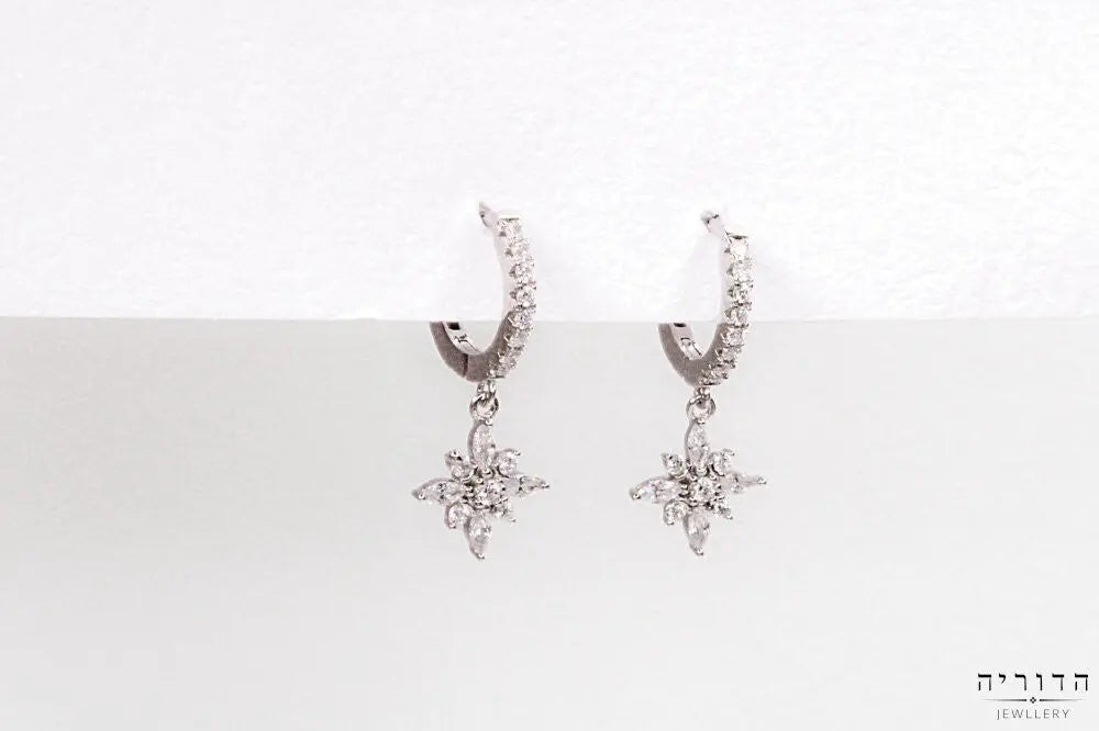 עגילי חישוק כוכב נע זרקונים כסף 925