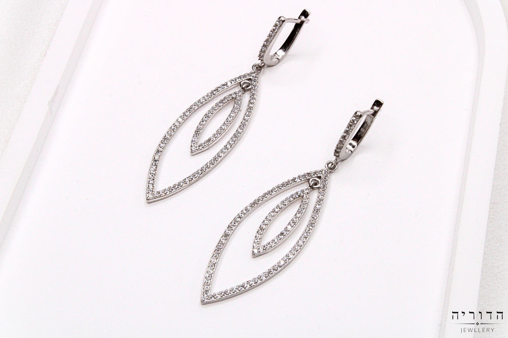 עגילי אליפסה כפול משובצים