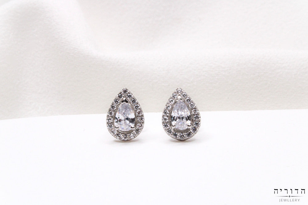 עגילי סטאד טיפה זרקון במסגרת זרקונים כסף 925