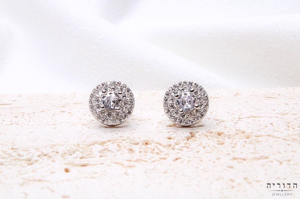 עגילי צמוד עגולים זרקון כסף 925