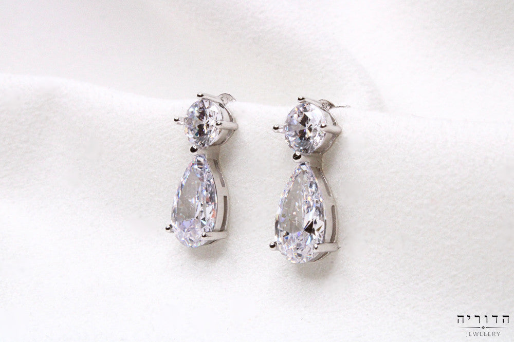 עגילי טיפה עם זרקון עליון