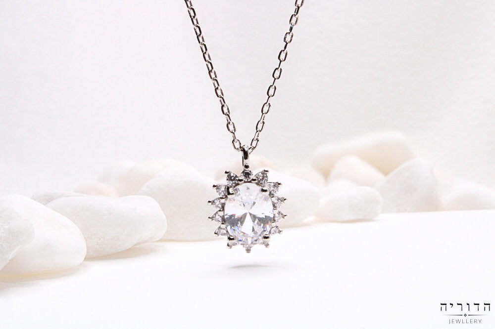 שרשרת תליון אובלי זרקונים כסף 925