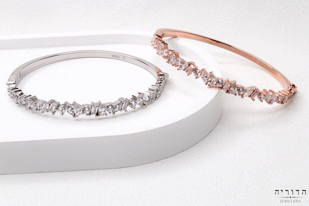 צמיד קשיח כסף 925 זרקונים באגט