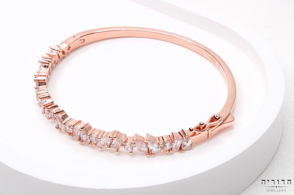 צמיד קשיח כסף 925 זרקונים באגט