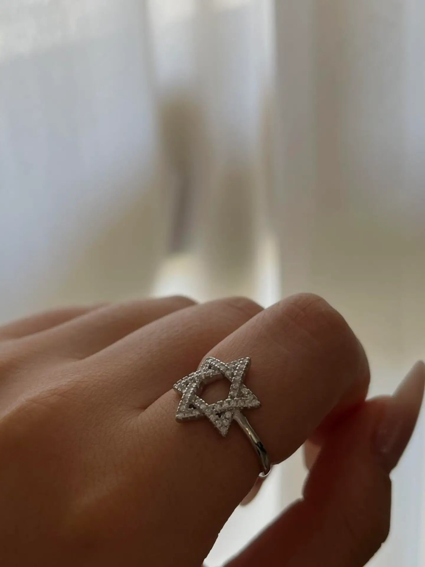 טבעת מגן דוד כסף 925 משובצת זרקונים