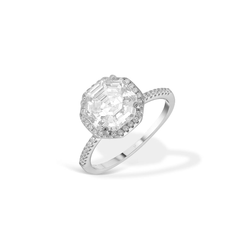 טבעת כסף 925 סוליטר משושה משובצת זרקונים