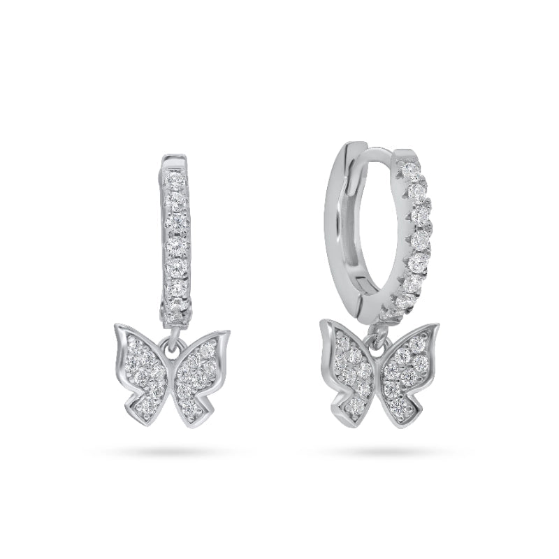 עגילי חישוק פרפר כסף 925 משובצים זרקון