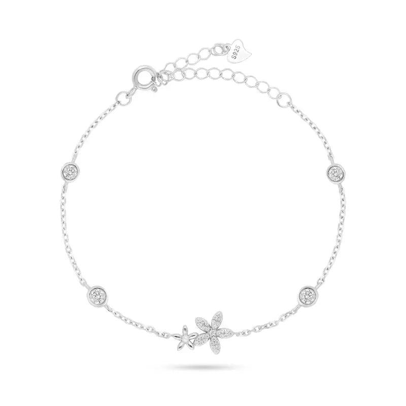 צמיד כסף 925 עם פרחים משובצים זירקונים