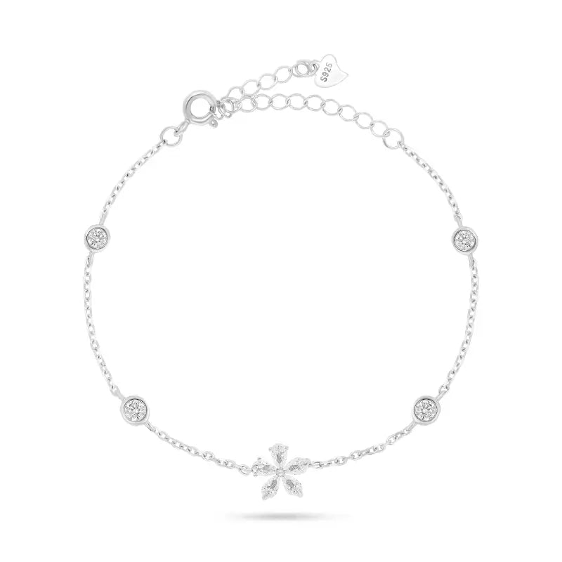 צמיד כסף 925 עם תליון פרח משובץ זירקונים