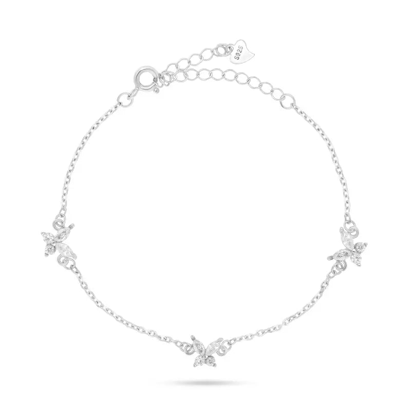 צמיד כסף 925 פרפרים משובץ זירקונים