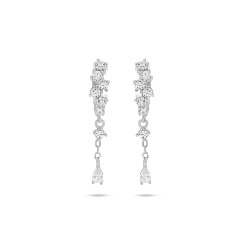 עגילי חישוק כסף 925 עם שרשרת וטיפה משובצת זירקונים