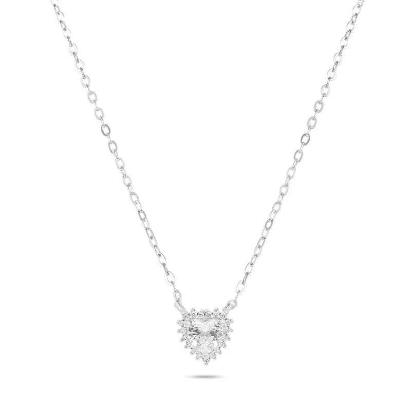 שרשרת כסף 925 לב משובץ זירקונים