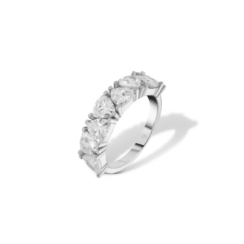 טבעת כסף 925 פס עבה משובצת זרקונים | טבעת נשים אלגנטית