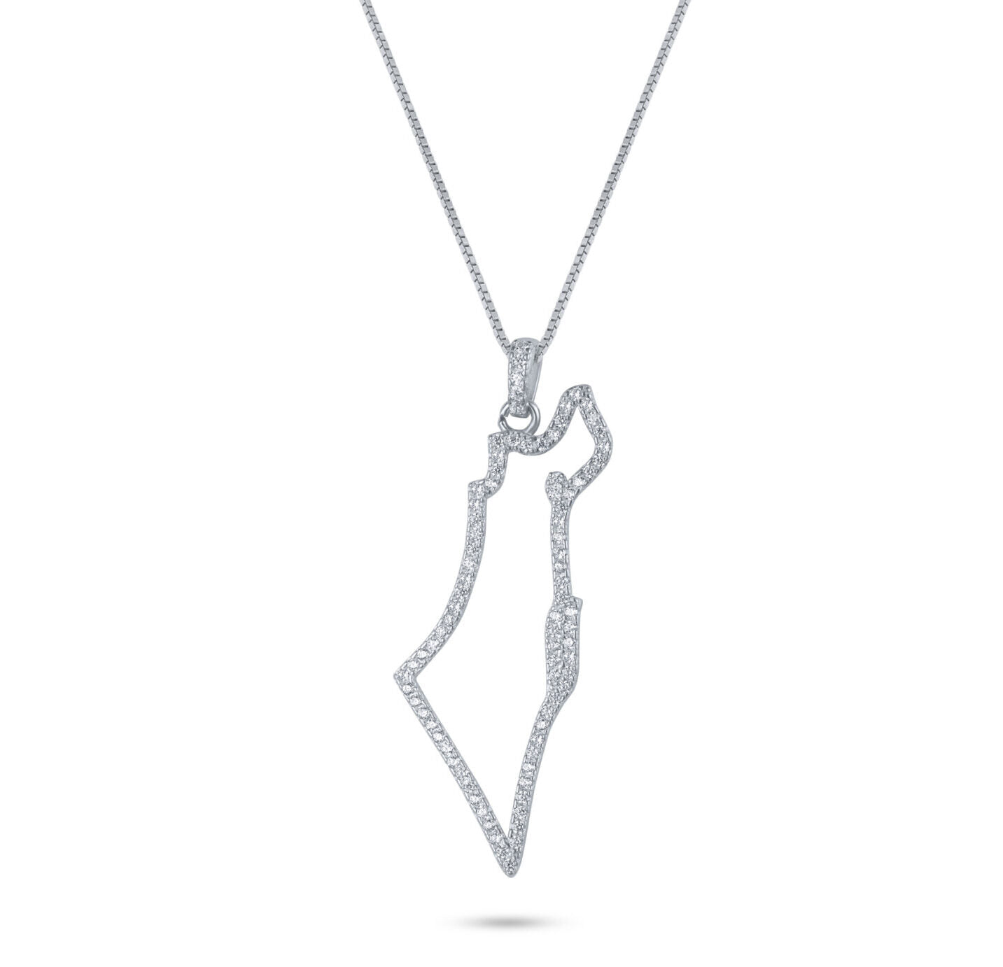 שרשרת כסף 925 מפת ישראל משובצת זרקונים