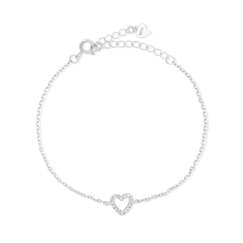 צמיד כסף לב חלול משובץ זרקון | תכשיט יומיומי אלגנטי