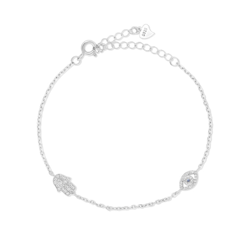 צמיד כסף 925 חמסה ועין כחולה משובצת זרקון