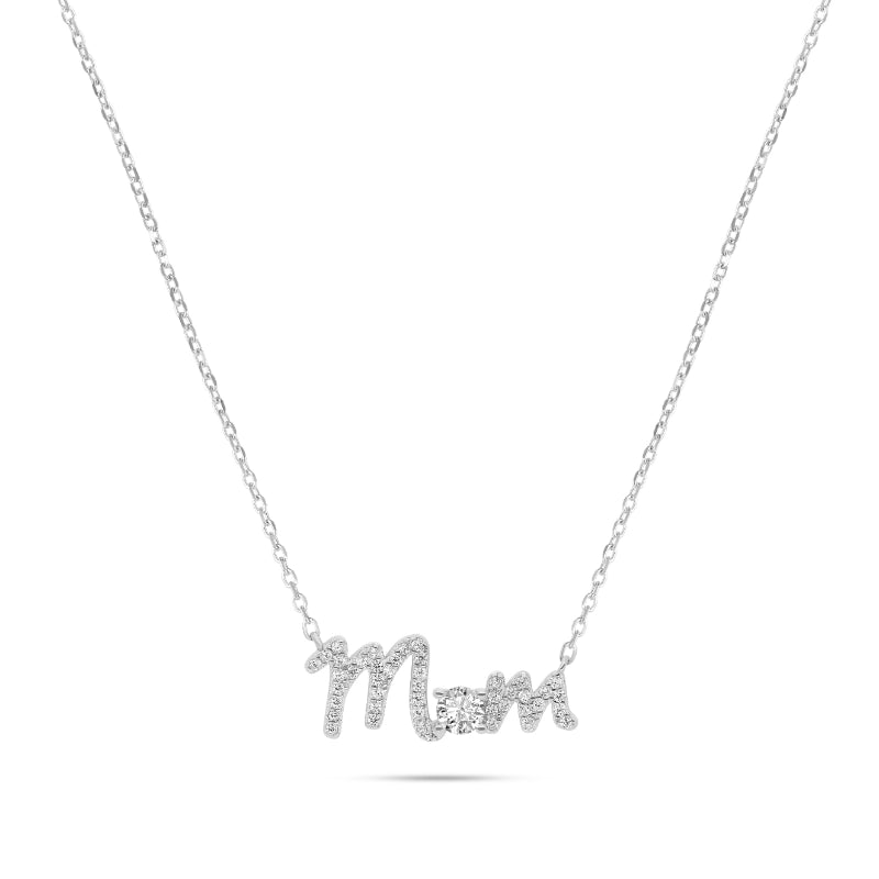 שרשרת כסף 925 עם תליון Mom משובץ זרקונים