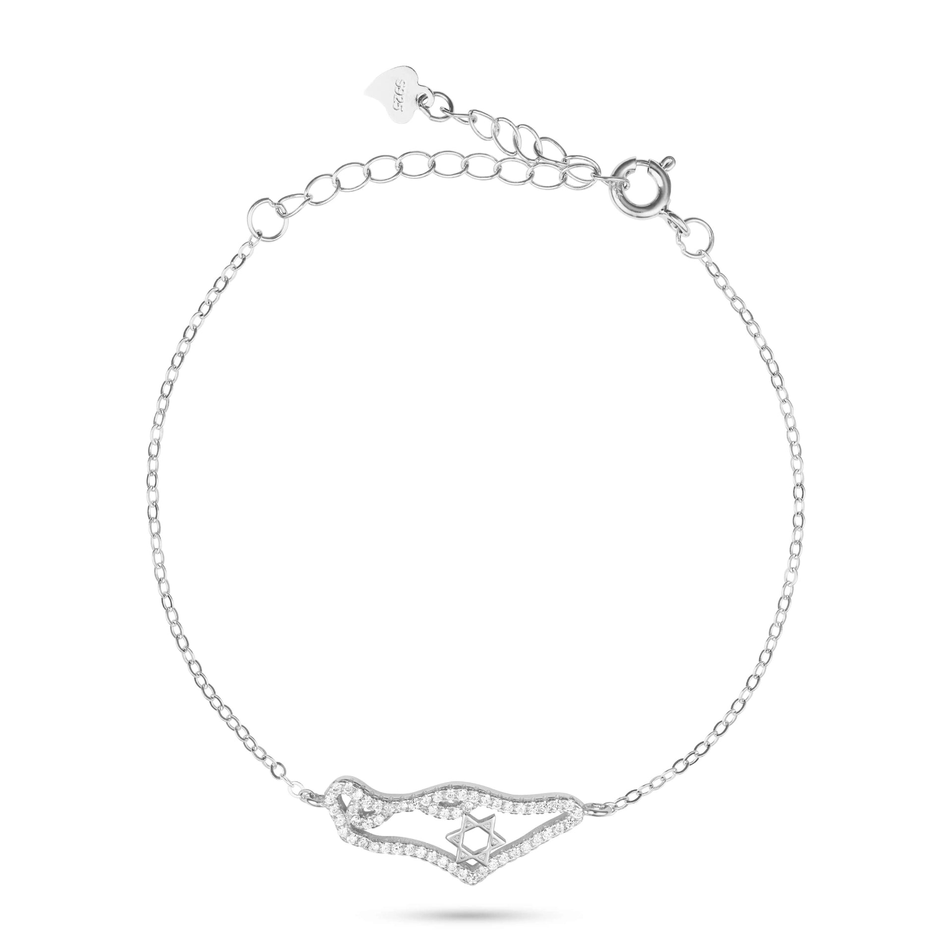 צמיד כסף 925 עם תליון מפת ישראל משובץ זירקונים